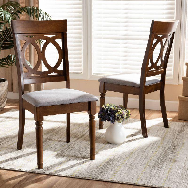 2pc Lucie Fabric and Wood Dining Chairs Set Gray/Walnut - Baxton Studio: Polyester, Spot Clean, Armless