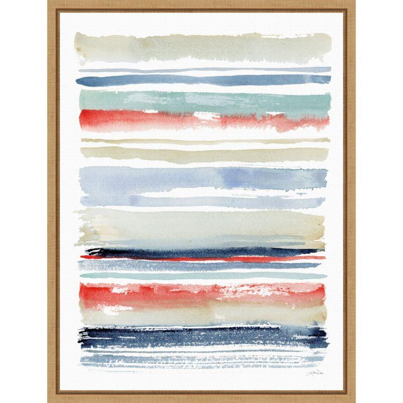 Modern Abstract Striped Canvas Wall Art with Maple Frame