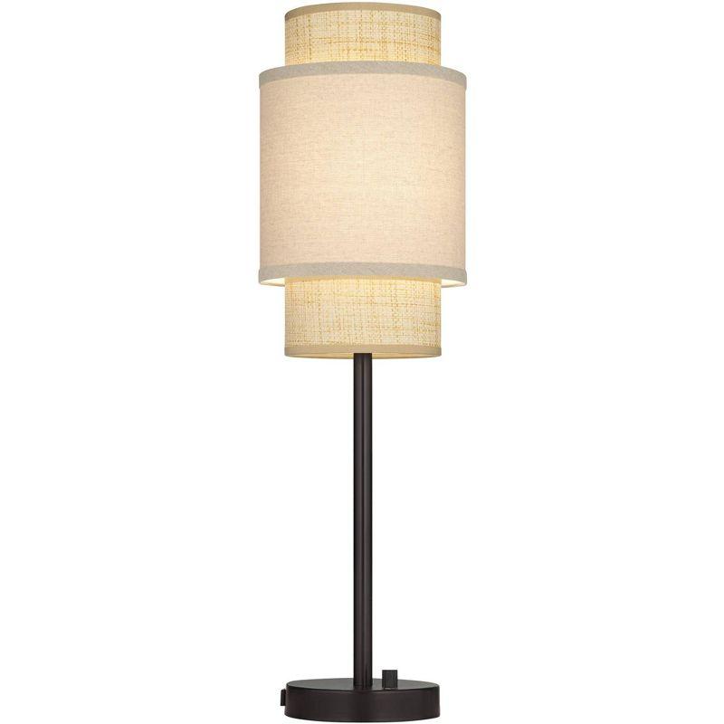 360 Lighting Tull 27" Tall Modern Table Lamps Set of 2 USB Port AC Power Outlet Black Brown Metal Living Room Charging Bedroom Tan Tiered Shade