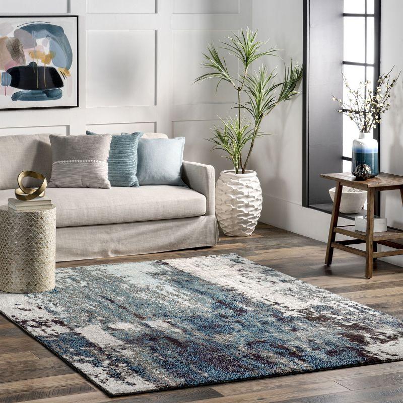 Blue Abstract Synthetic Easy Care Area Rug 6' 7" x 9'