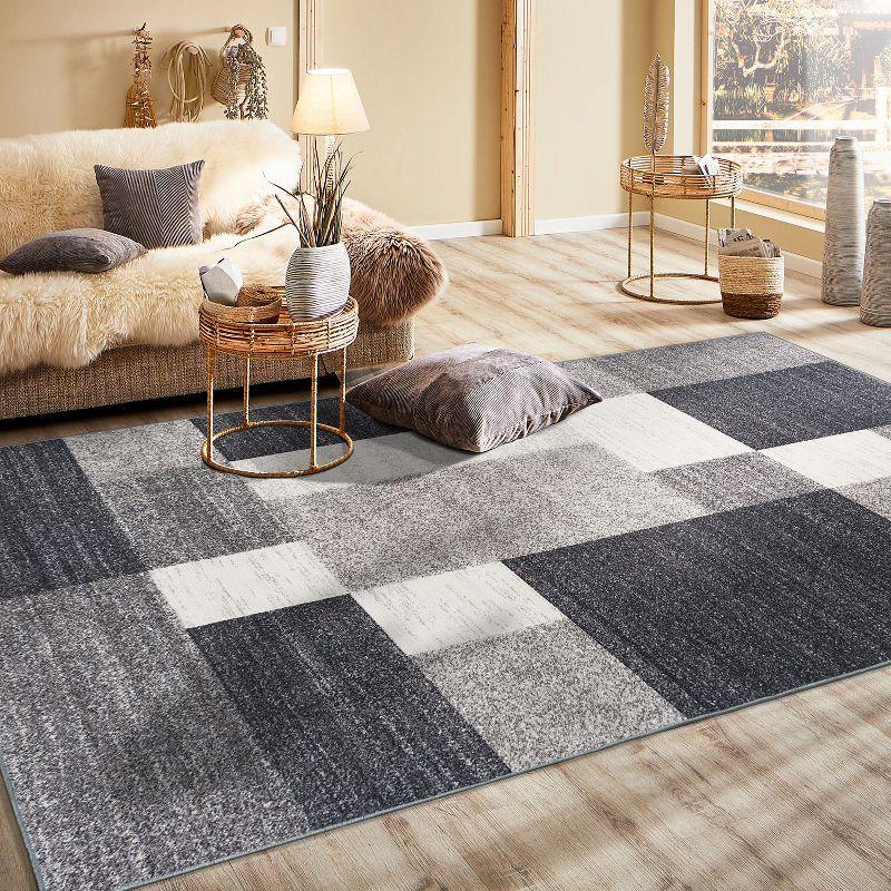 World Rug Gallery Modern Boxes Design Non-slip (Non-skid) Gray 3'3" x 5' Area Rug