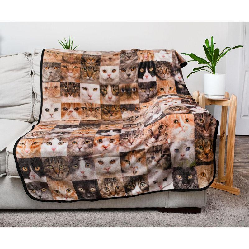 Toynk Cat Face Collage Fleece Throw Blanket | 45 x 60 Inches