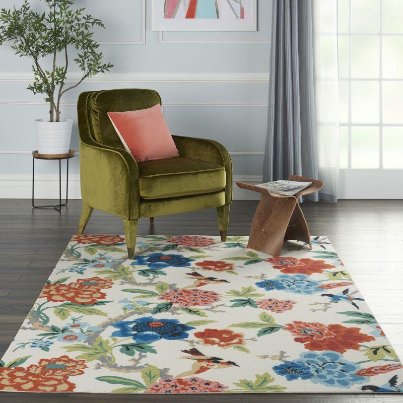 Ivory Multicolor Floral 4' x 6' Synthetic Indoor/Outdoor Rug