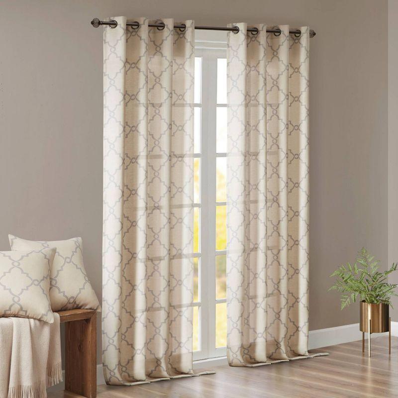 Fretwork Print Grommet Top Window Curtain Panel