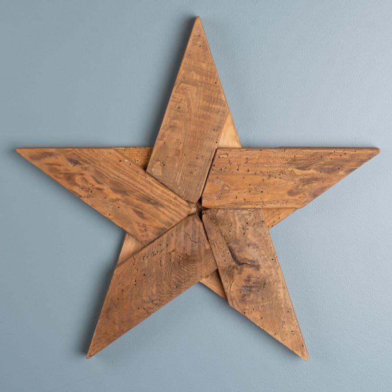 Rustic Pine Wood Star Wall Decor Set