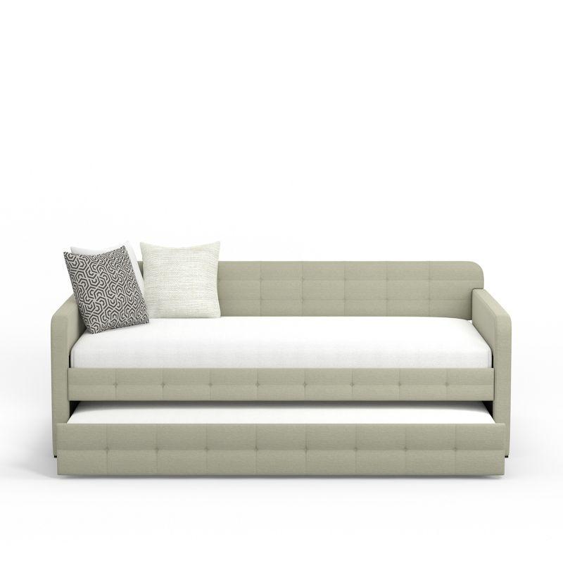 Beige Twin Upholstered Daybed with Trundle and Tufted Design