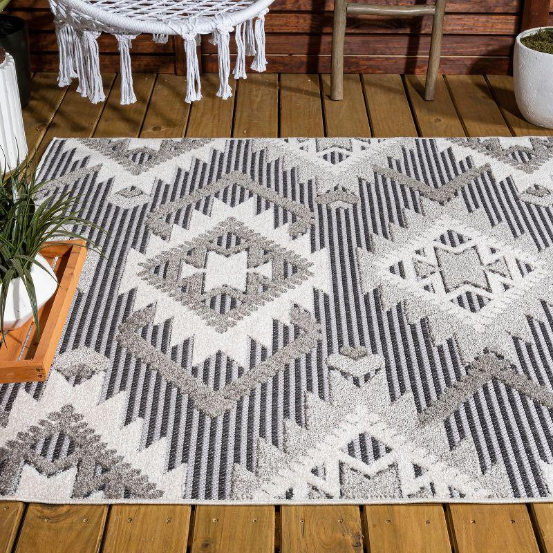 Sumak High-Low Pile Neutral Diamond Kilim Indoor/Outdoor Area Rug - JONATHAN Y