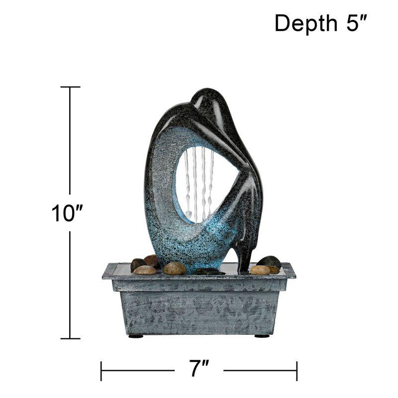 Modern Silhouette 10" High Small Zen Indoor Outdoor Decor Faux Stone Tabletop Fountain with Light LED Waterfall Outside Garden Patio