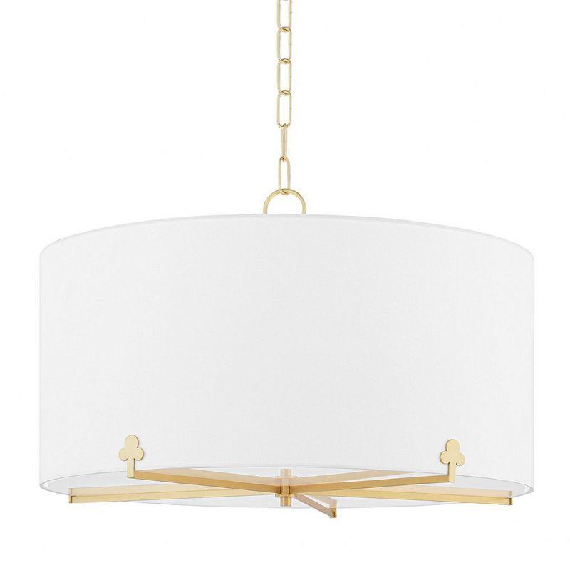 Aged Brass 5-Light Chandelier with Belgian Linen Shade