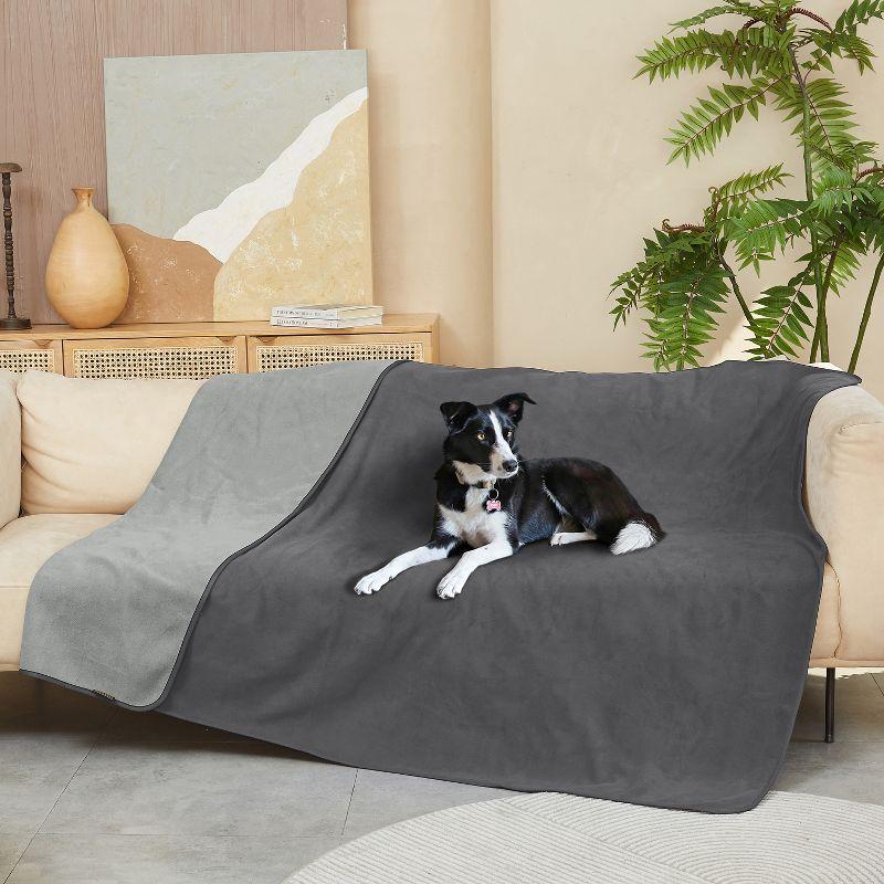 Gray Reversible Waterproof Fleece and Wool Dog Blanket