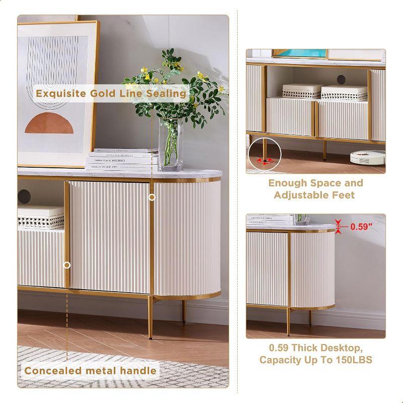 SinCiDo Luxury 70" Fluted TV Stand, Modern TV Console for TVs Up to 80 inches, Faux Marble Top & Curved Design, Off White