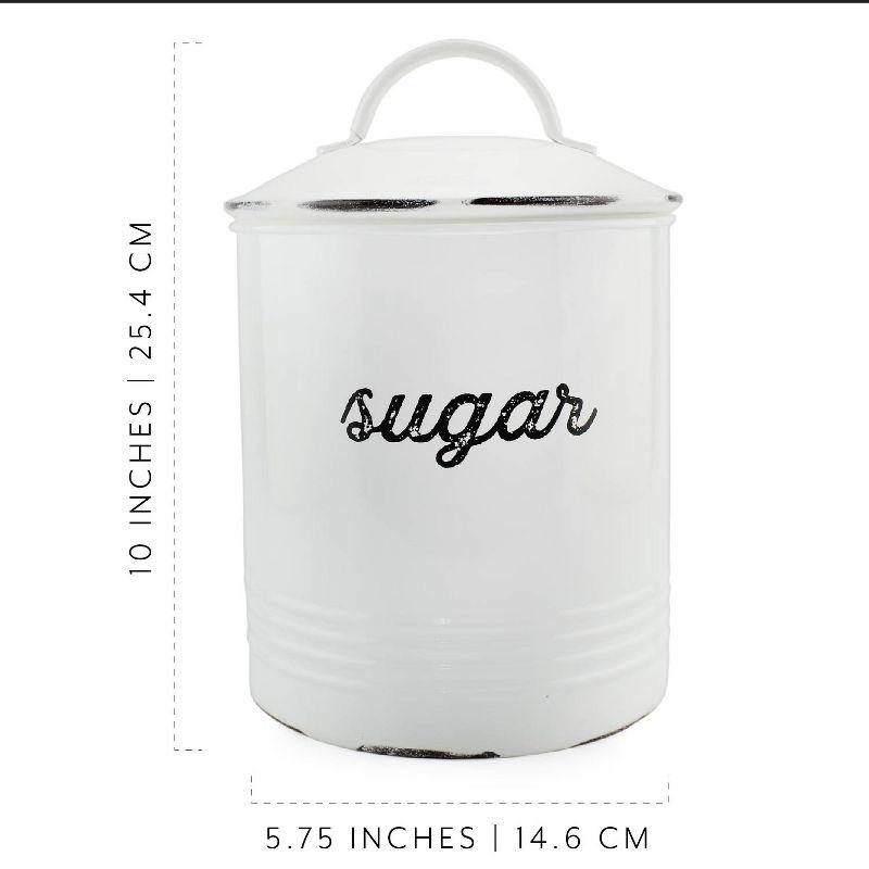 AuldHome Design Enamelware White Sugar Canister; Rustic Farmhouse Style Kitchen Storage
