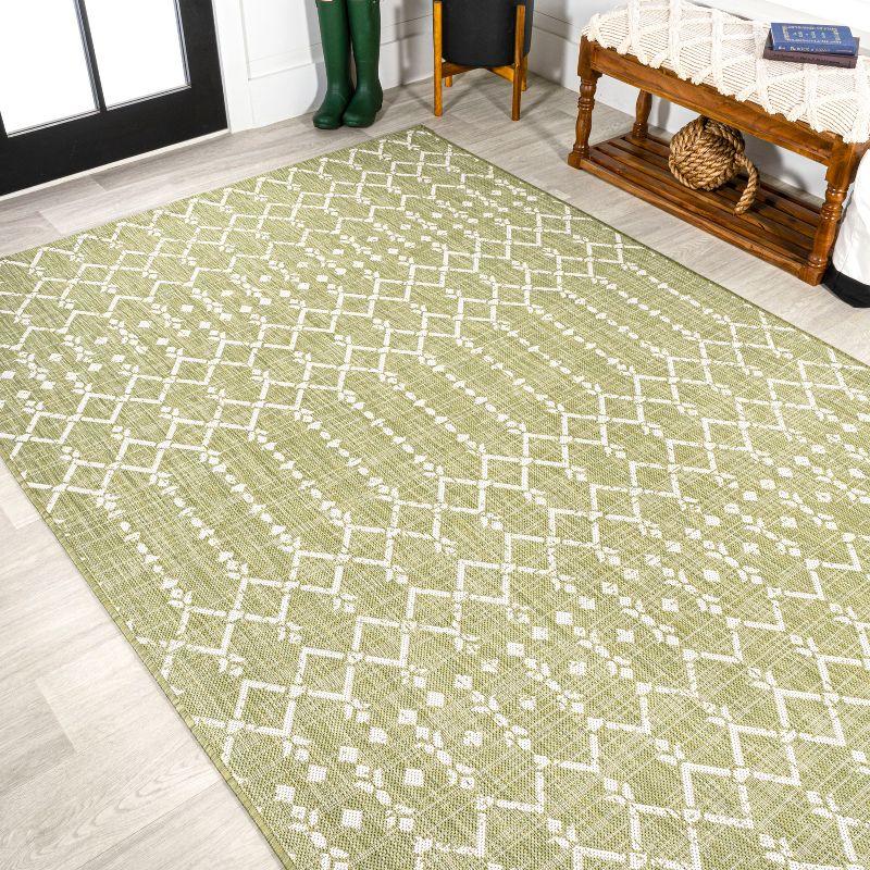 9' x 12' Ourika Moroccan Geometric Textured Weave Indoor/Outdoor Area Rug, Light Green/Cream - JONATHAN Y