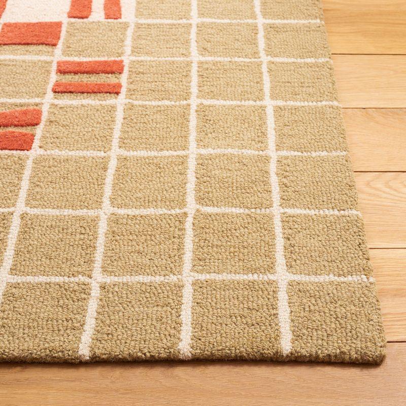 Gray and Red Geometric Handmade Wool Area Rug, 6' x 9'