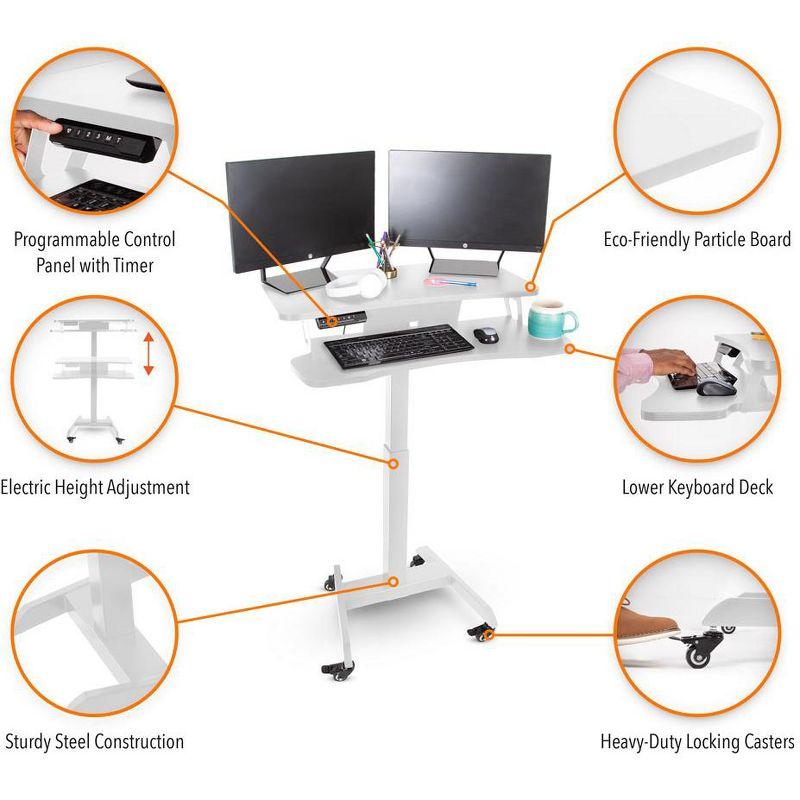 Cruizer Premier Electric Height Adjustable Mobile Podium with Keyboard Tray – White – Stand Steady