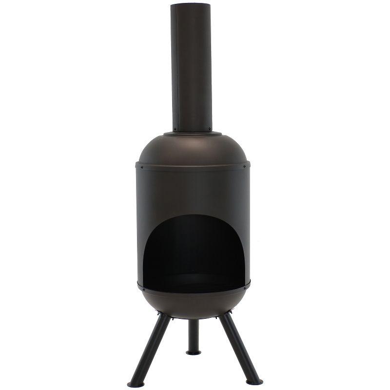 60" Heat-Resistant Black Finish Steel Wood-Burning Chiminea with Wood Grate