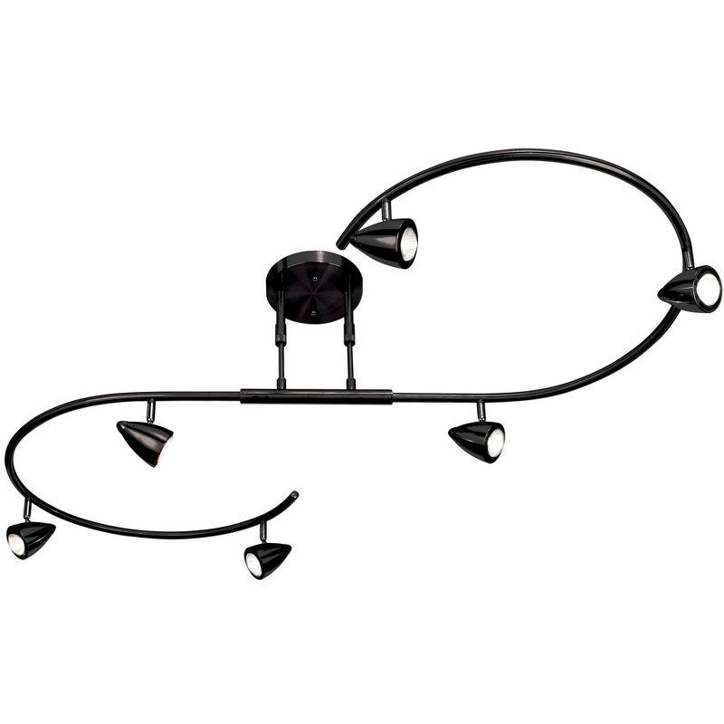 Pro Track Salazar S-Wave 6-Head LED Ceiling Track Light Fixture Kit Spot Light GU10 Adjustable Black Metal Modern Kitchen Bathroom Dining 54" Wide