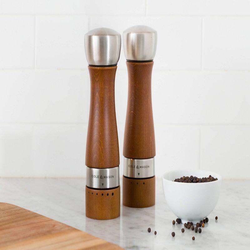 Oldbury Brown Beechwood and Steel Salt and Pepper Grinder Set