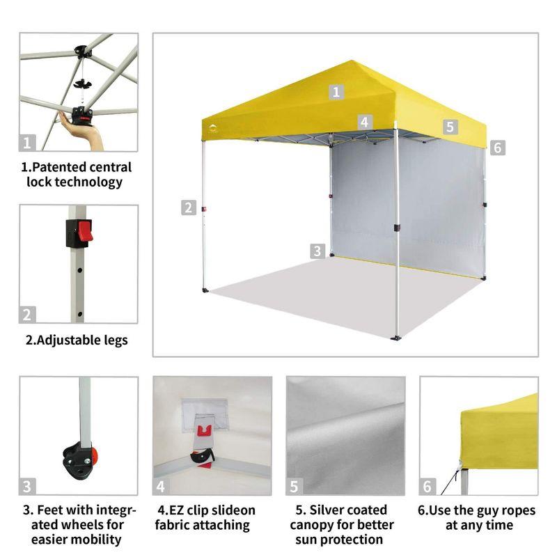 CROWN SHADES 8x8 Pop Up Canopy with 1 Side Wall - Beach Tent with One Push Setup - Outdoor Sun Shade for Events, Parties