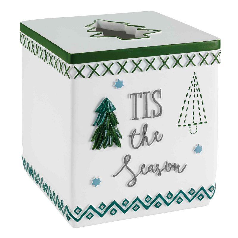 Festive White and Green Resin Christmas Tissue Box Cover