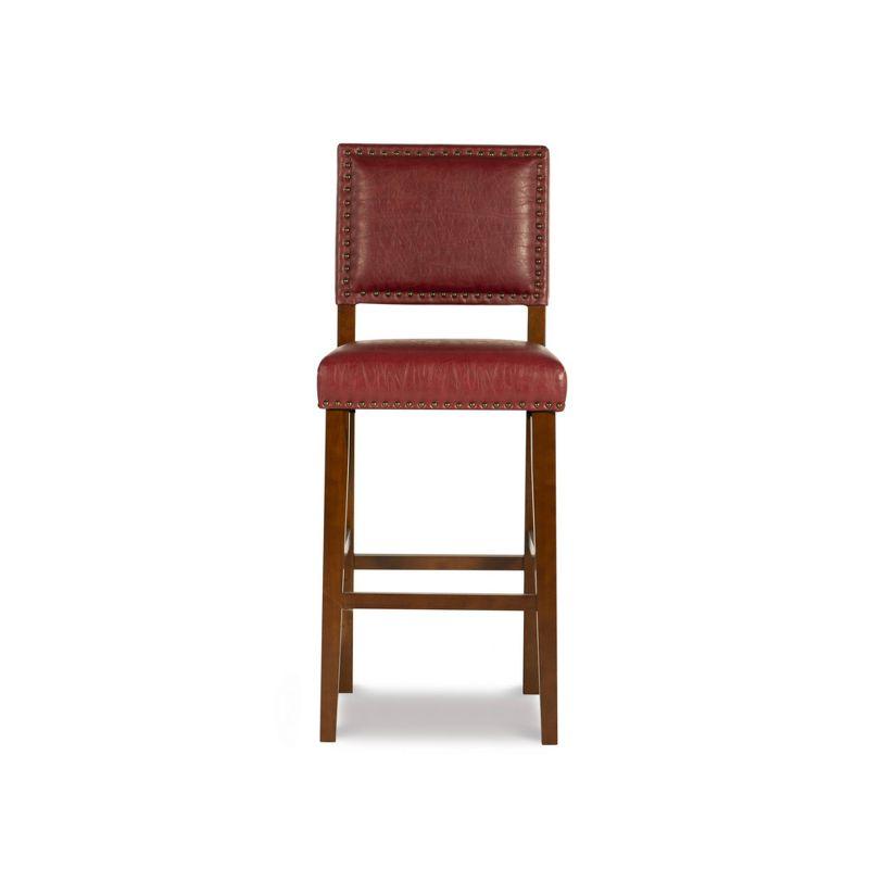 Walnut Finish Red Leather 30" Brook Barstool with Nailhead Trim