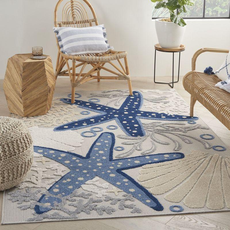 Blue and Grey Coastal Starfish Indoor/Outdoor Area Rug