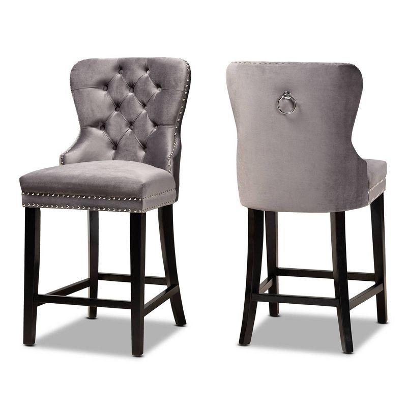 2pc Howell Modern Velvet Upholstered Wood Counter Height Barstool Set - Baxton Studio