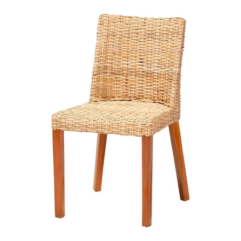 bali & pari Rowen Rattan and Mahogany Wood Dining Chair Light Honey/Honey