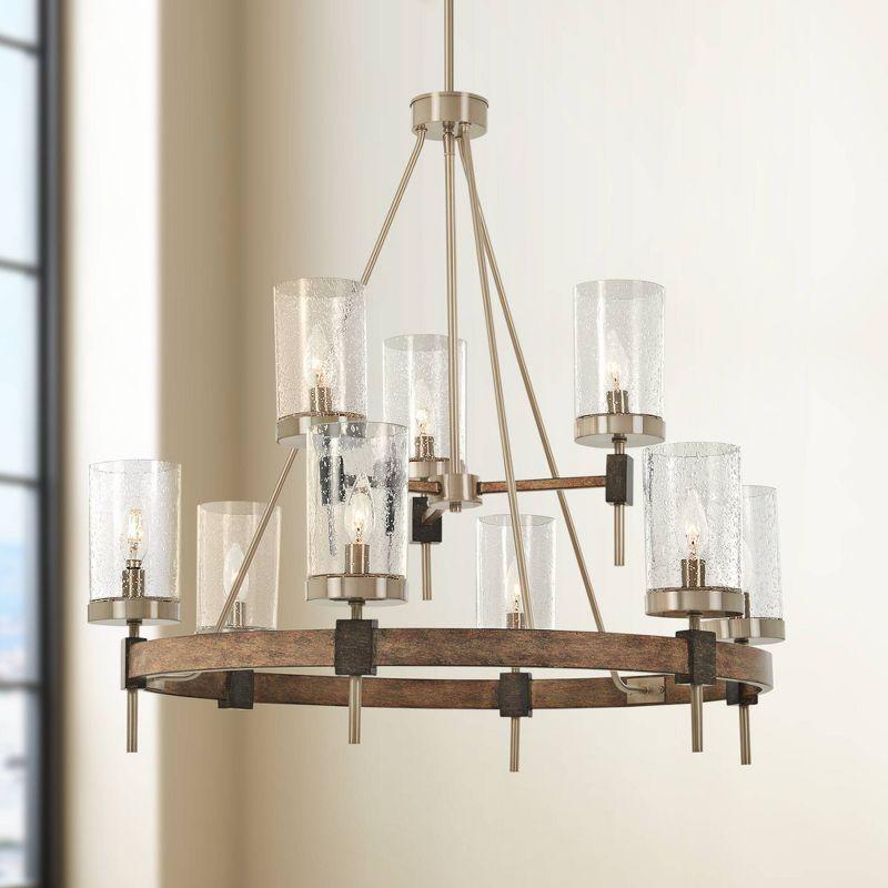 Minka Lavery Nickel Gray Chandelier 32" Wide Farmhouse Seeded Glass Shade 9-Light Fixture for Dining Room House Foyer Kitchen Home