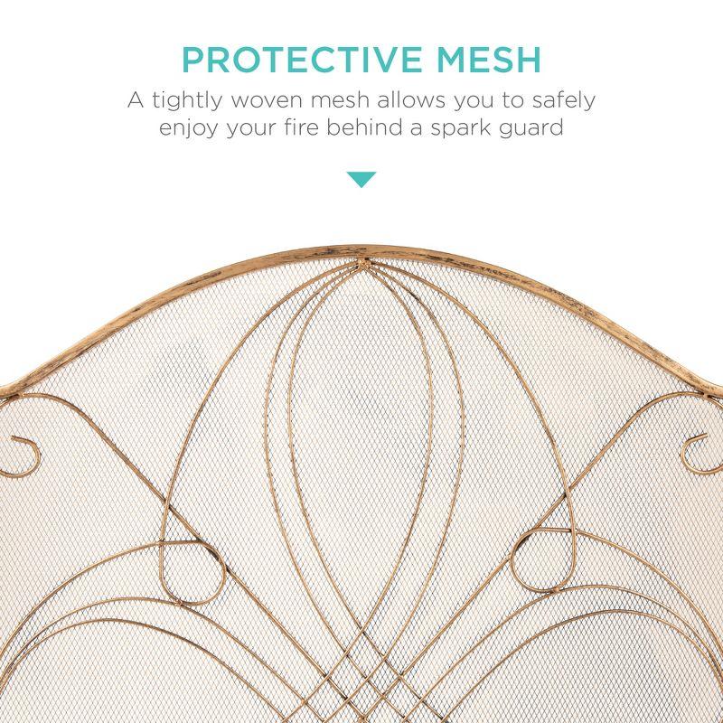 Winston Porter Lissowski 3-Panel 55"x33" Wrought Iron Fireplace Safety Screen Decorative Scroll Spark Guard Cover