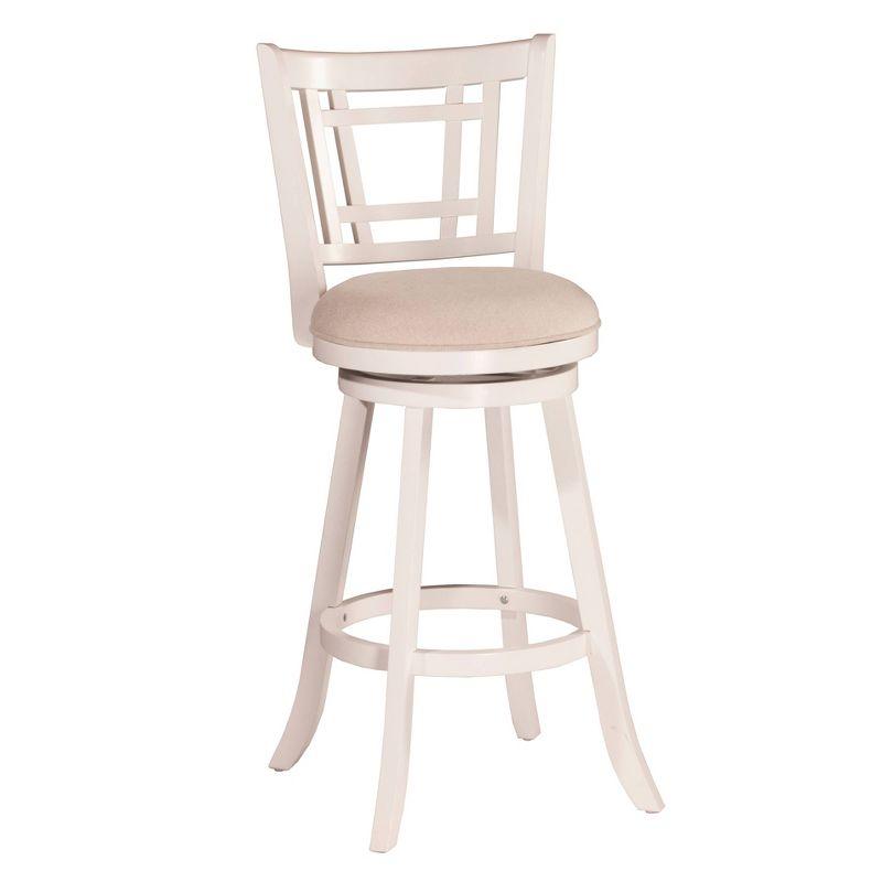 White Wood Swivel Counter Height Stool with Beige Seat