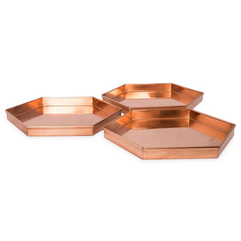 9" 3pc Decorative Hexagonal Stainless Steel Trays Copper Plated Finish - ACHLA Designs: Handmade, Rolled Edges, Indoor/Outdoor Use