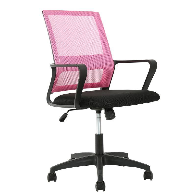 FDW Home Office Chair Mid-Back Mesh Computer Chair Lumbar Support Comfortable Executive Adjustable Chair with Armrests,Pink