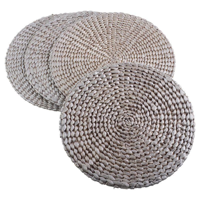 Silver Hand Woven Water Hyacinth Round Placemats, Set of 4