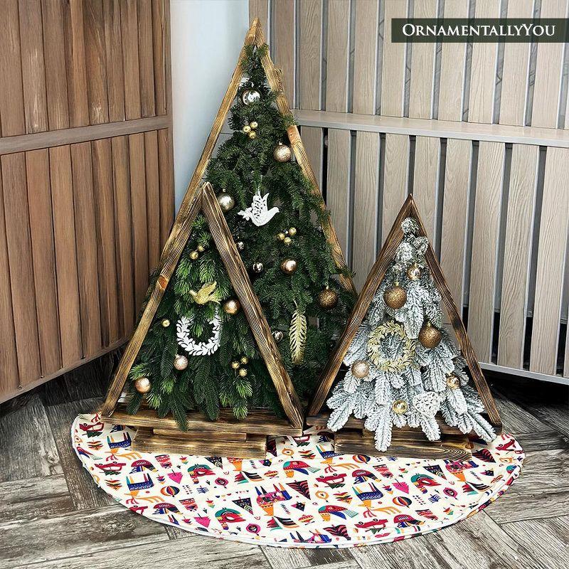 48-Inch Multicolor Faux Suede Scandinavian Folk Style Christmas Tree Skirt