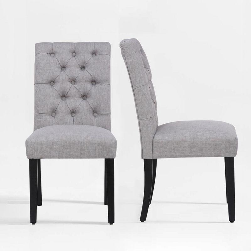 Gray Linen Upholstered Button Tufted Dining Side Chair Set