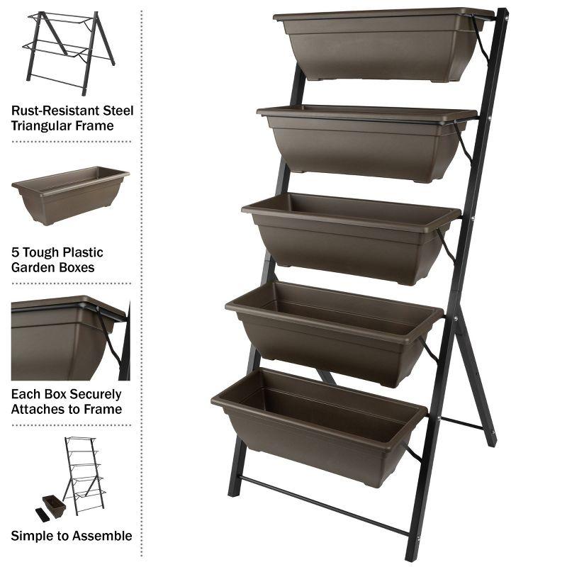 Pure Garden 5pc Raised Garden Beds Rectangular Steel Outdoor Planter Boxes Includes 5 Planter Pots with Rack Brown 27"x21.75"x48"