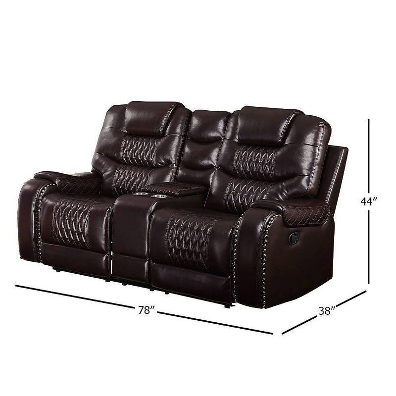 78" Braylon Active Sitting Chair Brown PU - Acme Furniture: Loveseat with Console & Cup Holders
