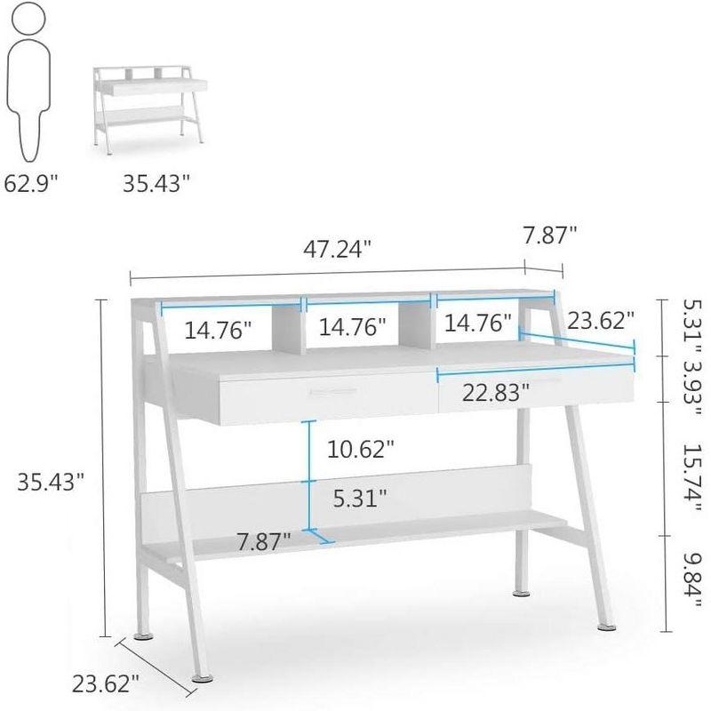 Tribesigns Modern 47" Computer Desk with Storage Shelf & Drawers,  Office Writing Desk Study Table with Monitor Stand Riser for Home Office