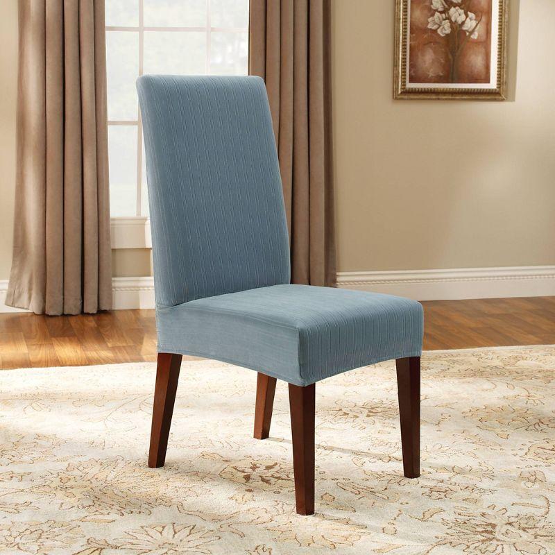 Stretch Pinstripe Short Dining Room Chair Cover Blue - Sure Fit