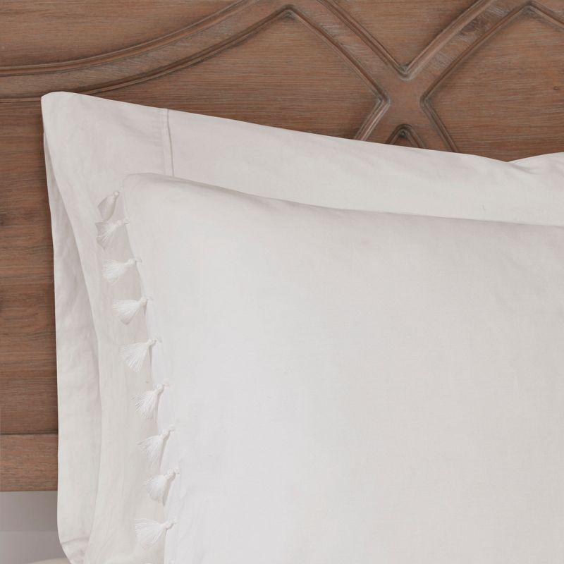 Ivory Cotton Full/Queen Duvet Cover Set with Tassels