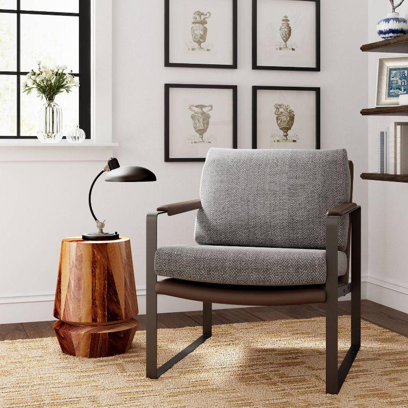 Brown Faux Leather and Metal Mid-Century Modern Armchair