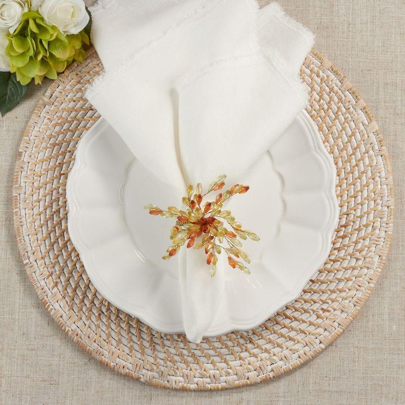 Saro Lifestyle Table Napkin Rings With Beaded Flower Design (Set of 4), Multi