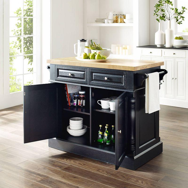 Oxford Butcher Block Kitchen Island Black - Crosley: Rolling Cart with Storage, Adjustable Shelves, Towel Bar