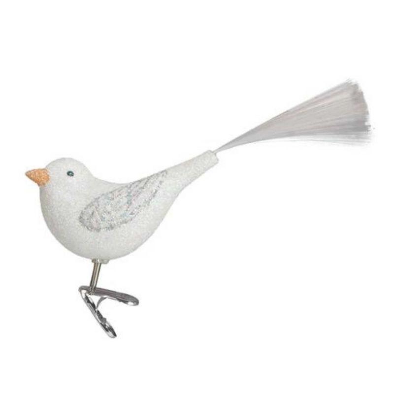 Sparkling White Glass Snowbird Clip-On Tree Topper