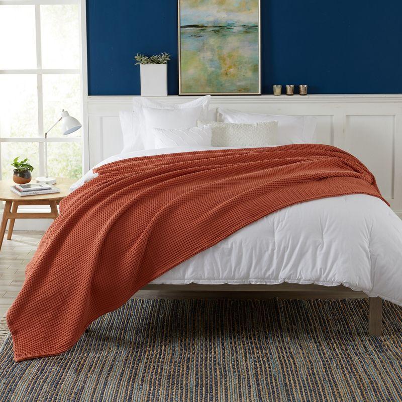 Market & Place 100% Cotton Waffle Weave Bed Blanket Full/Queen Burnt Orange
