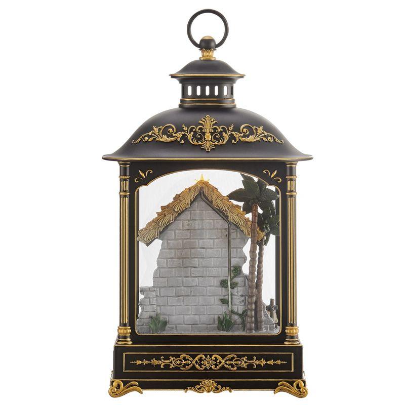 Danya B. Tabletop Antique Black and Gold Ornate Christmas Nativity Scene Diorama Lighted Lantern Decoration