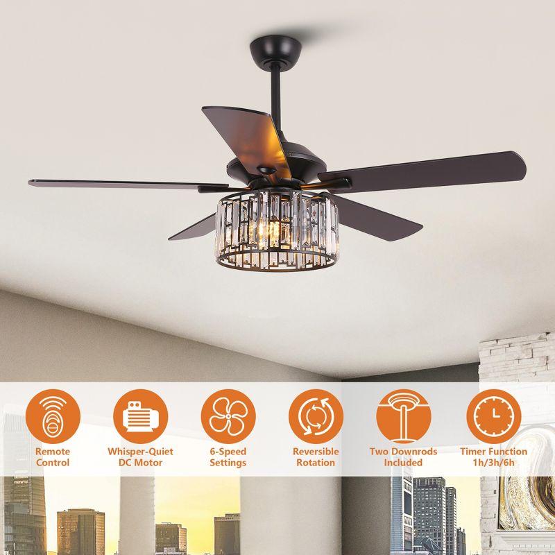Parrot Uncle 52" Modern Black Crystal Ceiling Fan with Light and Remote