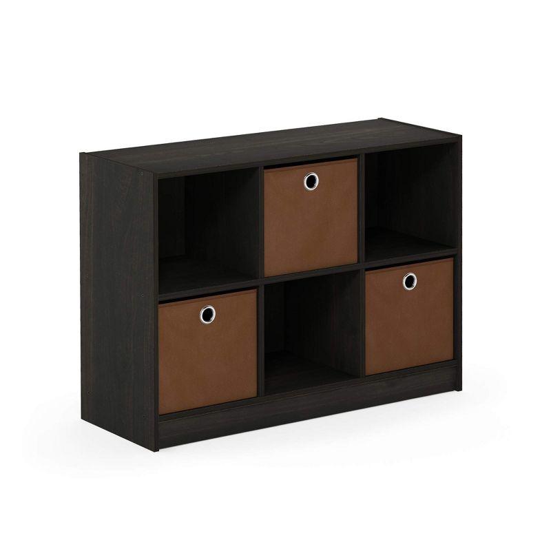 Espresso Brown Wood 34" Bookcase Storage with Bins