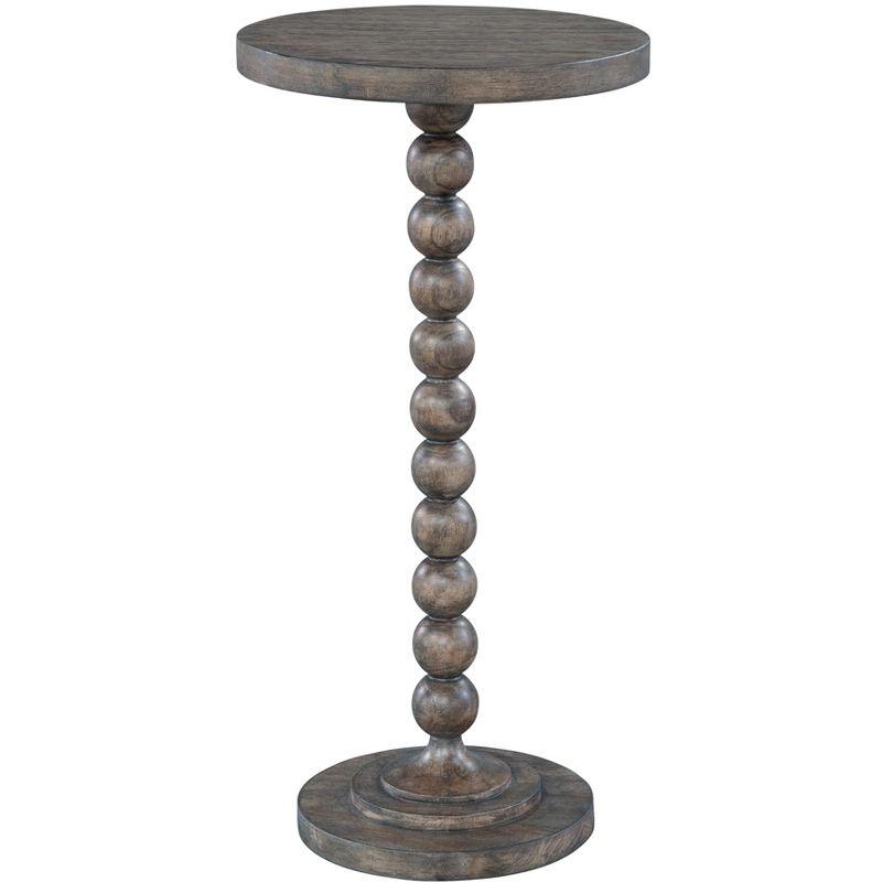 Traditional Gray-Brown Round Wood & Metal Chairside Table with Storage